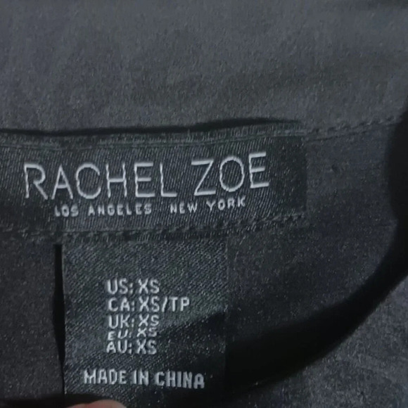 Rachel Zoe Womens Black Satin Long Sleeve Blouse With Rhinestone Buttons XSmall - Picture 4 of 8